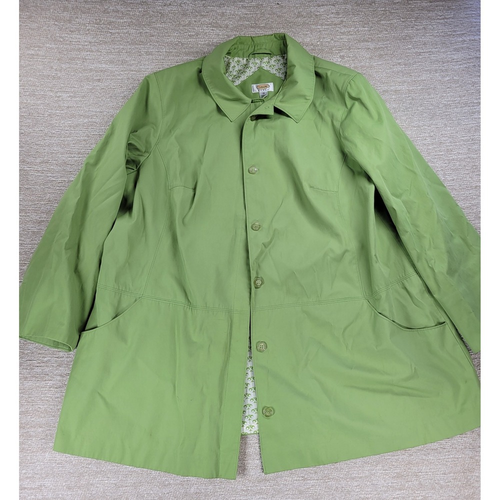 Talbots Trench Coat Jacket Size 2X Light Green Button Front Lined Spring Casual